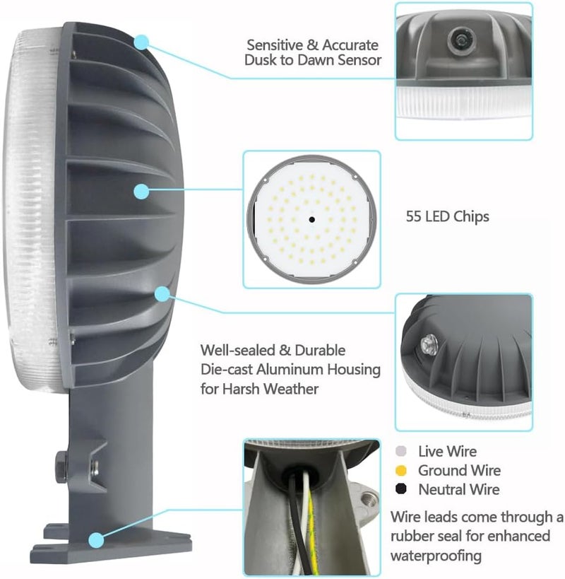 Owleye 6000LM Dusk to Dawn Outdoor Lighting LED Barn Light Security Lights, 42W 4000K Daylight, AC 110-240V, ETL Listed, Waterproof Outside Lights for Yard Warehouse Garage - Image 5